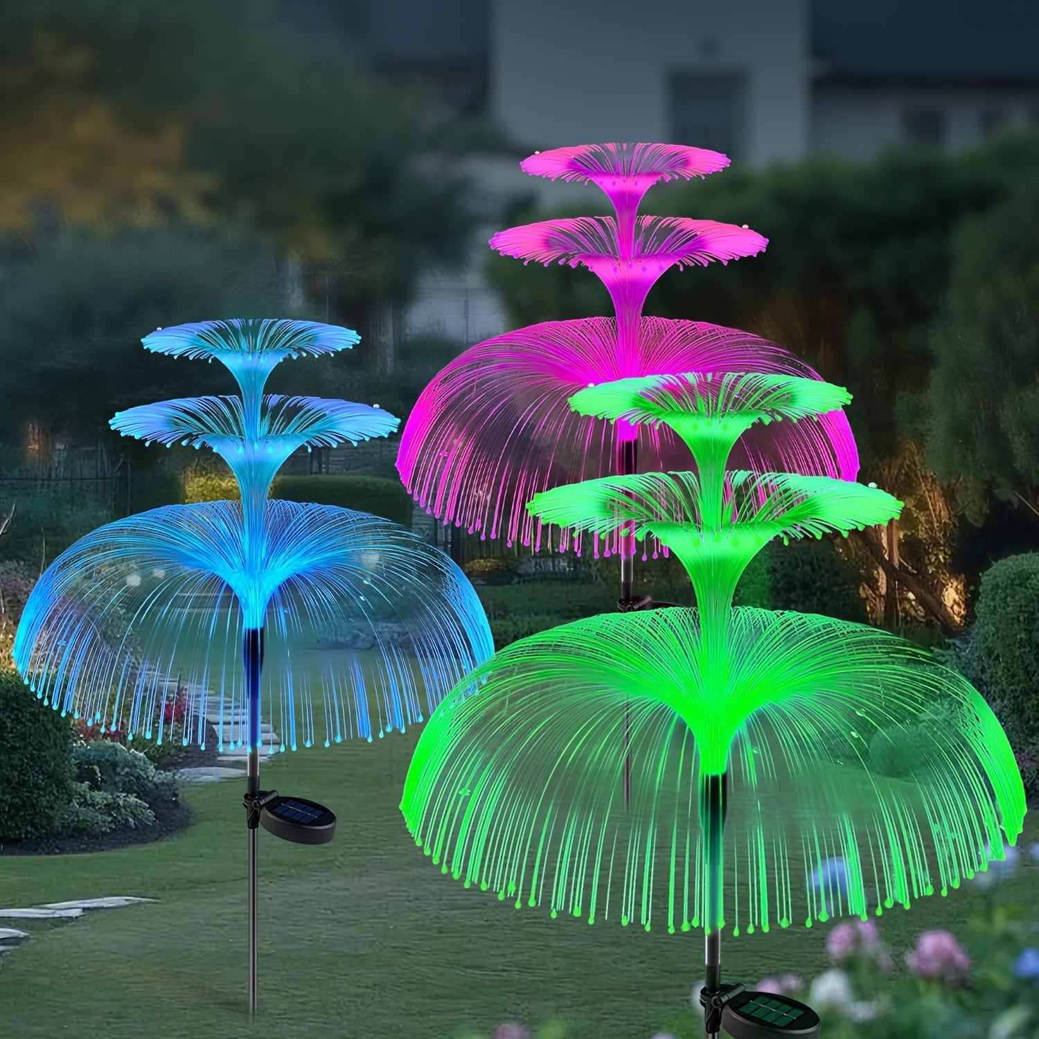 Luz Solar de Medusa para Jardín, Diseño LED de Múltiples Capas, 7 Modos de Luz que Cambian Aleatóriamente, Luz para Césped | Luces para Paisaje, Control por Sensor de Luz, Sin Control Remóto, Apropiado para Jardín Exterior, Patio, Acera, Decoración de Fi