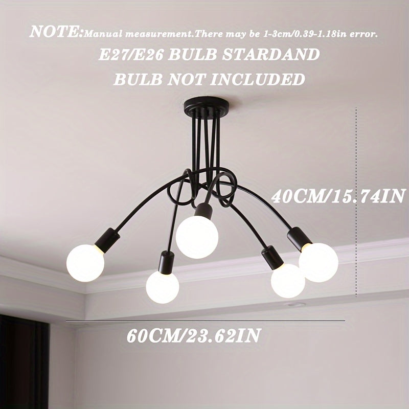 1pc Lámpara Colgante de Hierro Estilo Clásico Industrial, Lámpara de Techo Multicolor con Codo y 5 Cabezas, Iluminación Decorativa Sencilla para el Hogar, Base de Bombilla E27/E26, Adecuada para Dormitorio, Cocina, Sala de Estar, Estudio, Baño (Bombillas