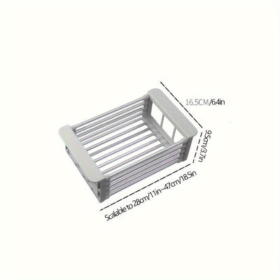Rejilla para Secar Platos de Acero Inoxidable Expansible sobre el Fregadero, Cesta de Escorrentía Multifuncional Ajustable para Frutas y Verduras, Organizador Plegable para Lavado y Almacenamiento con Acabado Pulido, Estante para Secar Platos