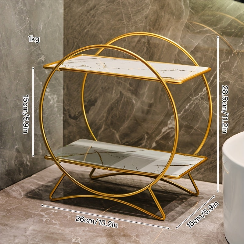 Organizador de baño de doble nivel DONGZHANGGUI con base de orejas de gato elegante - Elegantes estantes de metal para cosméticos, cuidado de la piel y perfumes - Acabado de laca, ideal para un baño moderno, organizadores y almacenamiento de baño.