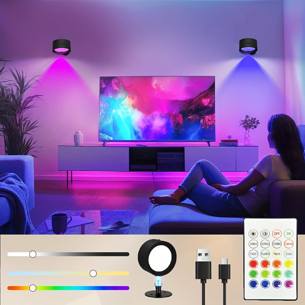 Iluminación escénica LED RGB GVTCO, 14 colores cambiantes y regulables, control remoto y táctil, alimentación por USB, batería de 1200mAh, temporizador, modos de iluminación degradado/parpadeo, ideal para dormitorio, sala, pasillo