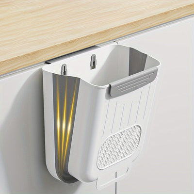 Organizador de basura de cocina plegable de plástico - Bote de basura para colgar en pared o puerta de gabinete con diseño perforado para drenaje fácil, solución de almacenamiento que ahorra espacio, función Easyhang, organizadores y almacenamiento para