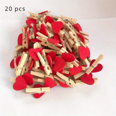20 piezas de pinzas de madera con corazones, minipinzas para ropa, broches naturales para manualidades de boda DIY, adornos lindos para fiestas, colgar fotos y ropa
