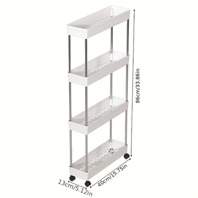Carrito de almacenamiento rodante delgado de 4 niveles con ruedas, organizador de plástico blanco/negro para cocina, baño o sala de estar - 35,8" de altura, soporte de piso de múltiples capas, diseño fácil de mover y almacenar, carritos de utilidad