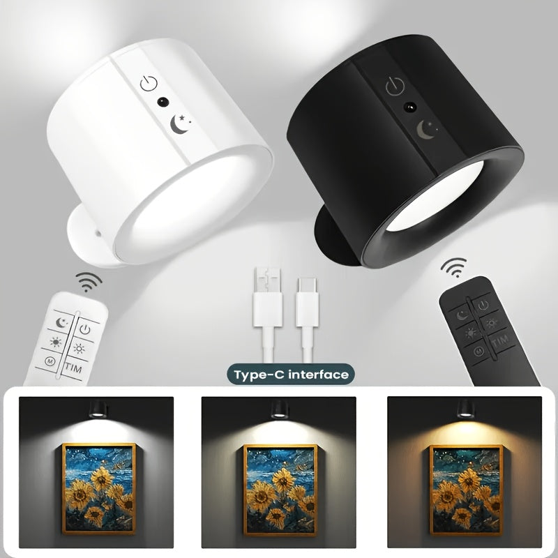 Luz de pared interior GVTCC, doble cara, luz de pared LED de 360° de rotación, 3 modos de color, control táctil y remoto, carga USB, batería recargable de iones de litio, moderna para sala de estar, dormitorio y pasillo, ajustable, con control táctil.