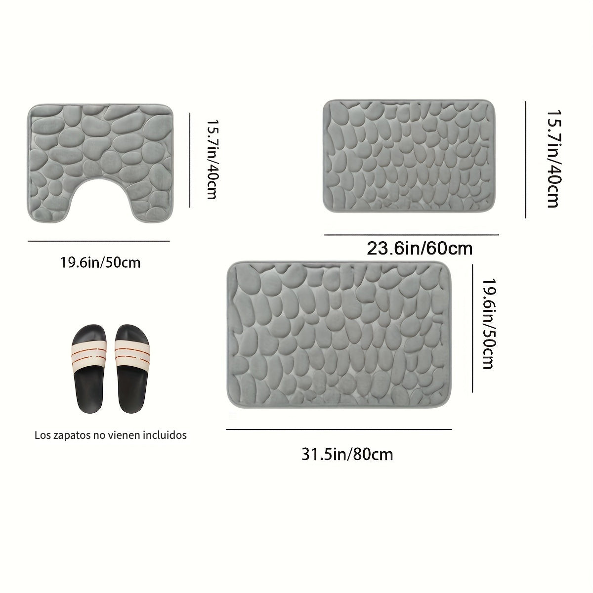 Juego de 1/3 tapetes para baño suaves y absorbentes, con alfombras antideslizantes, tapete contorneado en forma de U y cubierta para tapa de inodoro, superficie con relieve floral, respaldo antideslizante, absorbente de agua, lavable a máquina, ideal par