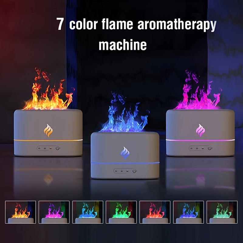 1 pza Humidificador ultrasónico de simulación de flama, difusor de cicloterapia, difusor de iluminación con 7 colores, filtro libre de USB, difusor de aceite esencial, aire fresco para dormitorio, viaje