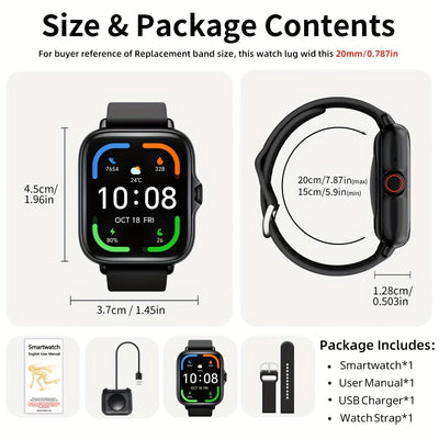 Reloj inteligente deportivo, pantalla táctil completa de 4,65 pulgadas con mensajes, respuesta y llamadas, monitoreo del sueño, pedometría deportiva, alertas de información, para for iphone y teléfonos Android, pulseras inteligentes y relojes de fitness