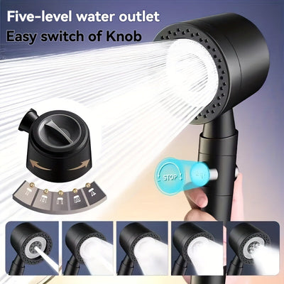 1pc Cabezal de ducha de mano con presión y 5 modos de flujo de agua ajustables, equipado con filtración, boquilla de ducha para baño, cabezal de ducha, accesorios de baño, disfrutando de una experiencia de baño lujosa, regalo de San Valentín
