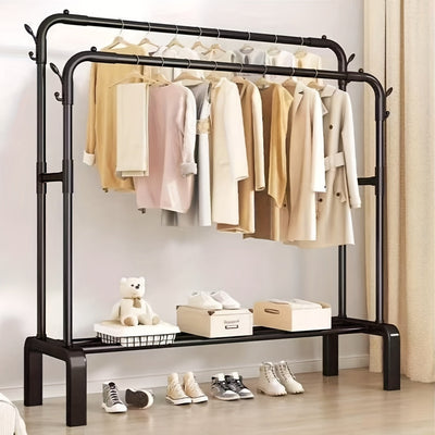 1 percha metálica moderna de 3 niveles, diseño ahorrador de espacio para dormitorio y balcón, ideal para colgar y organizar ropa, zapatos y bolsos, acabado lacado, organización de dormitorio | Percha metálica moderna | Acabado lacado, percha para ropa de
