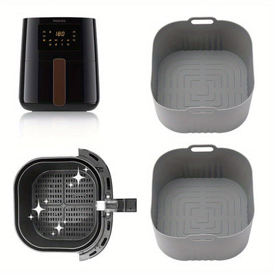 2 piezas de bandejas de horno de silicona cuadrada para freír aire - Antiadherentes, resistentes al calor, ideales para Philips HD9252, HD9200, HD9255 - Perfectas para cocinar papas fritas, pollo y verduras, bandejas de horno con forros | Bandeja de sili