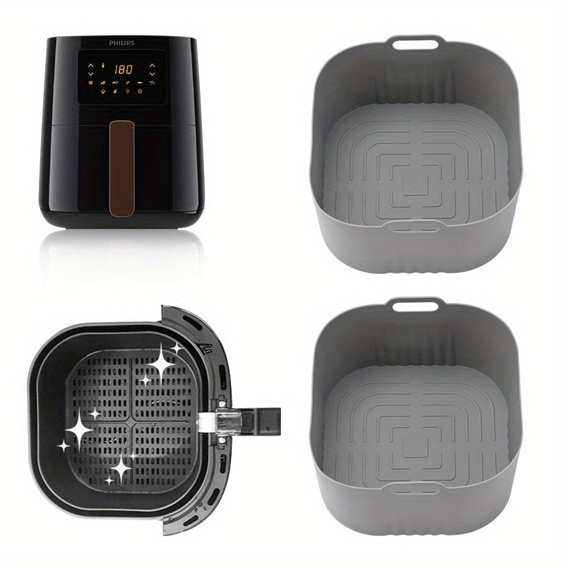 2 piezas de bandejas de horno de silicona cuadrada para freír aire - Antiadherentes, resistentes al calor, ideales para Philips HD9252, HD9200, HD9255 - Perfectas para cocinar papas fritas, pollo y verduras, bandejas de horno con forros | Bandeja de sili