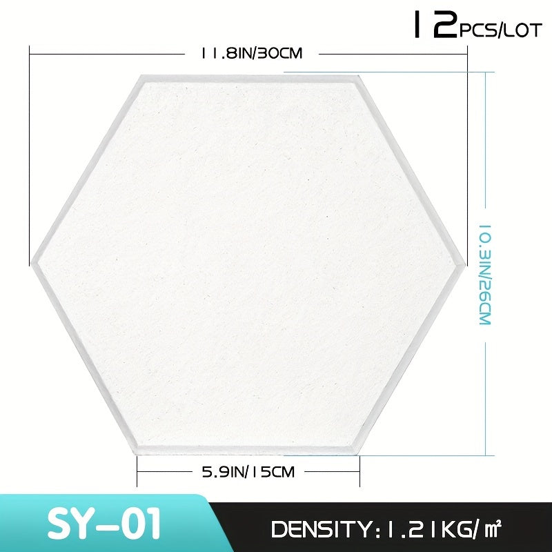 Pañales de pared acústicos hexagonales de poliéster de 12 unidades - Densidad de 1,21 kg/m², espesor de 9 mm, clase B1, autoadhesivos, para salas de juego, estudios de cine, aulas de música, salas de conciertos - Gris, blanco, negro, pañales de pared acú