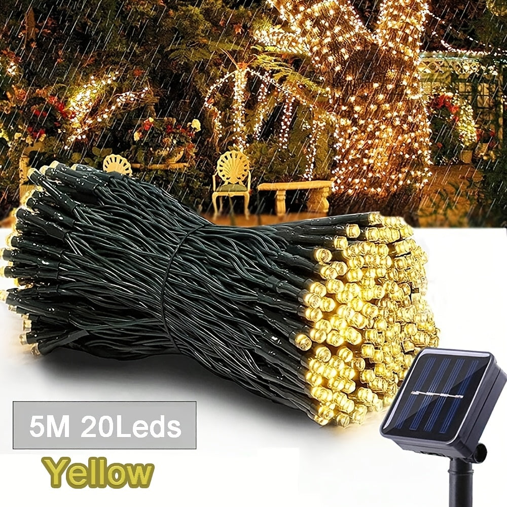 Luces LED solares tipo hadas, 8 modos de iluminación, tira de luces parpadeantes para exteriores, ideal para jardín, patio, terraza, balcón, camping, fiestas, bodas, árbol de Navidad, decoración navideña y para eventos musicales al aire libre