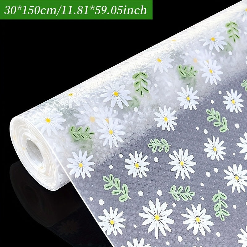 1 Rollo de Forro Impermeable para Cajones, Patrón de Hoja Verde Crisantemo Pequeño para Armarios y Encimeras de Cocina - Papel Especial para Zapateros, Alfombrilla EVA Antivaho para Nevera, Armario - Antideslizante y Cortable, Uso Múltiple en Varios Esce