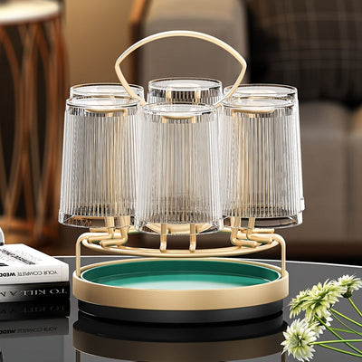 1 Portavasos Giratorio - Diseño de Hierro Elegante con Base Dorada, Sostiene 6 Tazas, Ideal para Encimeras de Cocina y Baño, Seguro para Lavavajillas, Almacenamiento de Tazas Colgantes