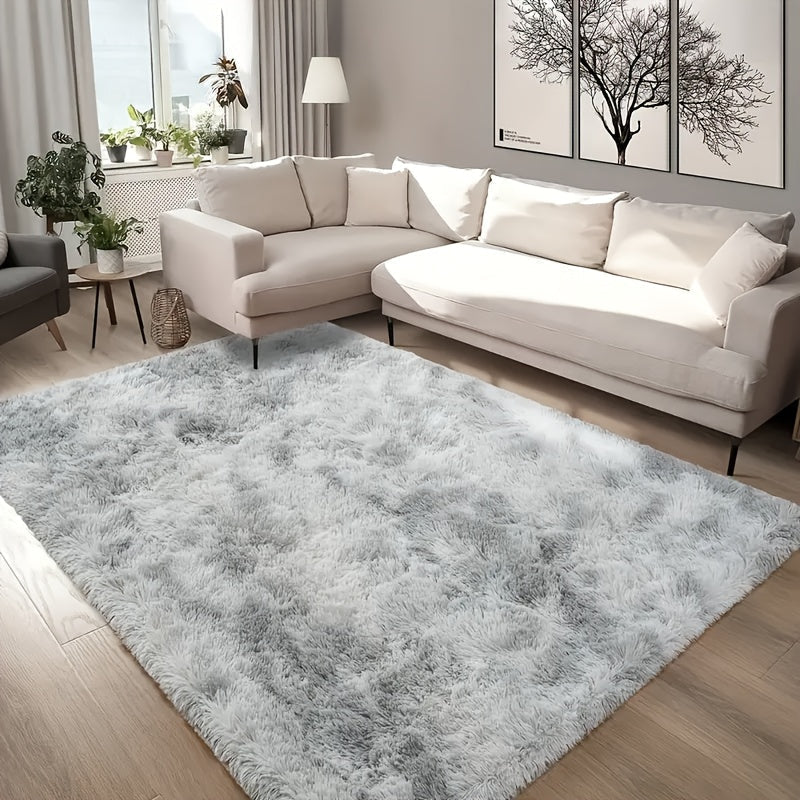 1 alfombra suave de poliéster peluda en gris, antideslizante, rectangular, para sala, dormitorio u oficina, decoración moderna, hecha a máquina, de fibra de poliéster
