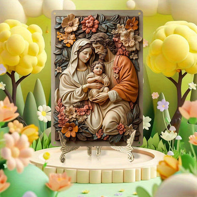 Arte de Pared de Aluminio 3D de José, María y Jesús Niño - Escultura Religiosa para Decoración del Hogar, Perfecta para Dormitorio, Sala de Estar, Guardería - No Necesita Energía, Orientación Vertical, Sin Plumas, 29.97 cm