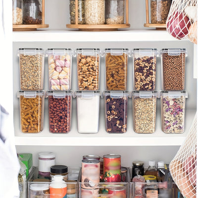 Juego de 4/8 contenedores de almacenamiento de alimentos herméticos - Recipientes de cocina de plástico sin BPA para cereales, harina, azúcar, pasta | Organización de despensa con tapas y etiquetas, La Vida