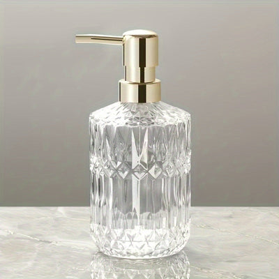 Botella dispensadora de vidrio, bomba para jabón líquido con textura 3D, base independiente, decoración para baño, ideal para shampoo, acondicionador, productos de baño y suministros para el hogar y cocina, 1 unidad
