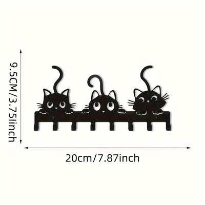 1pc Soporte para llaves con diseño de gato, soporte de pared de hierro forjado, organizador de llaves de estilo informal, con fácil instalación para el hogar, la sala de estar y el dormitorio.