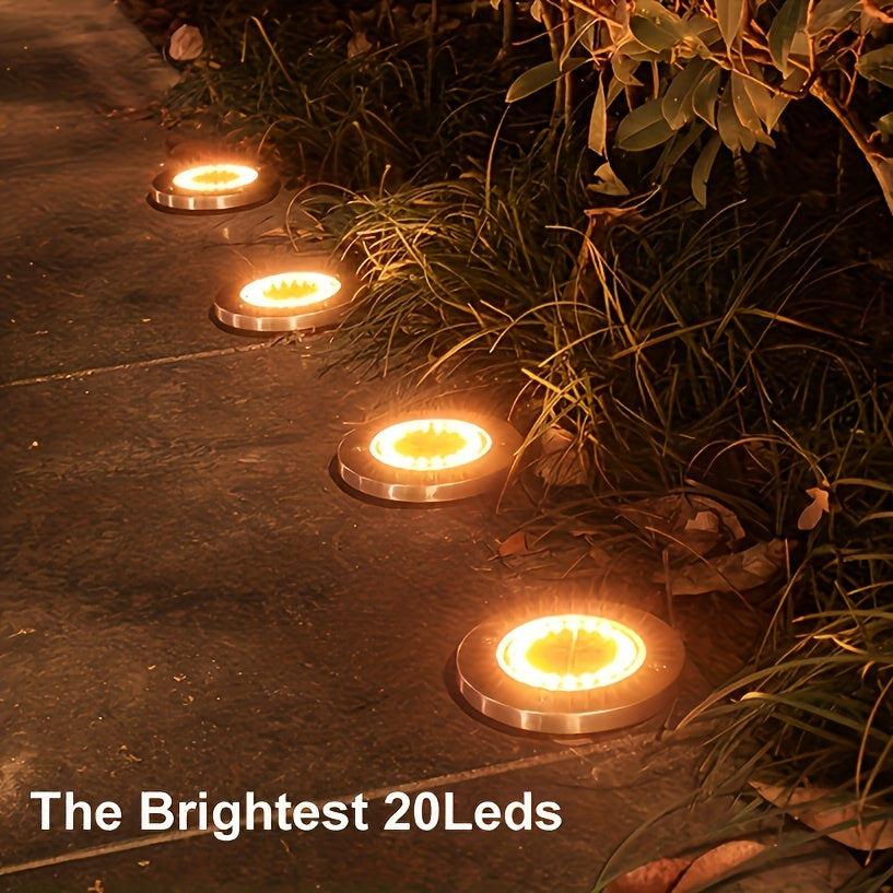 12 luces solares para jardín de acero inoxidable, focos LED con decoración de cristal pulido, luces exteriores ahorradoras de energía para patio, camino de jardín, alberca, bodas, cenas y decoración navideña - montaje semiempotrado, control con sensor de