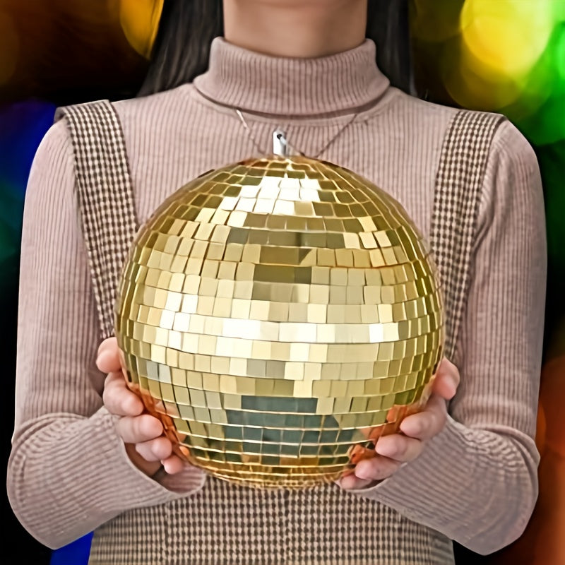 Esfera de Espejos Disco de 8 Pulgadas - Bola Dorada Brillante para DJ, Decoración de Bodas y Fiestas de Cumpleaños - Adorno Colgante sin Electricidad con Correa de Cadena - Temática Vintage, Acabado de Alta Calidad, Decoración para Clubes de Baile y Boda