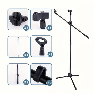 Soporte de piso portátil ajustable para micrófono de trípode - Material ABS duradero, conector XLR, ideal para batería, guitarra, violín - Negro, equipo de escenario | Configuración de escenario moderna | Soporte de altura ajustable
