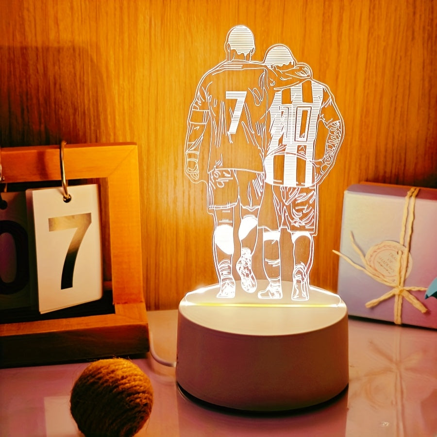 Linterna Nocturna con Silueta de Jugador de Fútbol 3D, Alimentada por USB, Luz Blanca Cálida para el Cuidado de los Ojos, Interruptor de Botón, Ideal para Decoración de Dormitorio y Regalo para Aficionados al Deporte
