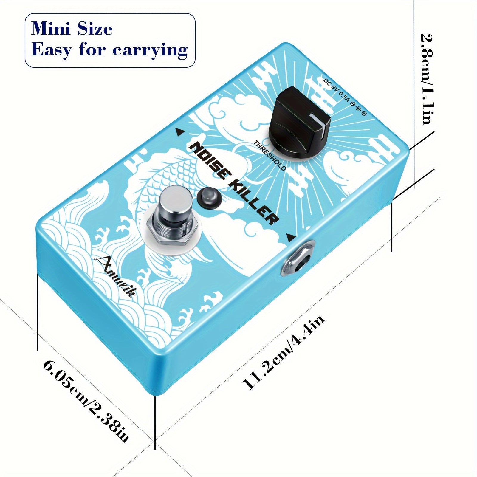 Amuzik Pedal True Bypass Noise Gate - Eliminador de Ruido para Guitarra/S Bass con Knob de Umbral, Diseño Compacto Azul para Guitarras Eléctricas y Bajos, Compatible con Fuentes USB, Equipo Musical, Componentes de Alta Calidad, Ideal para Presentaciones