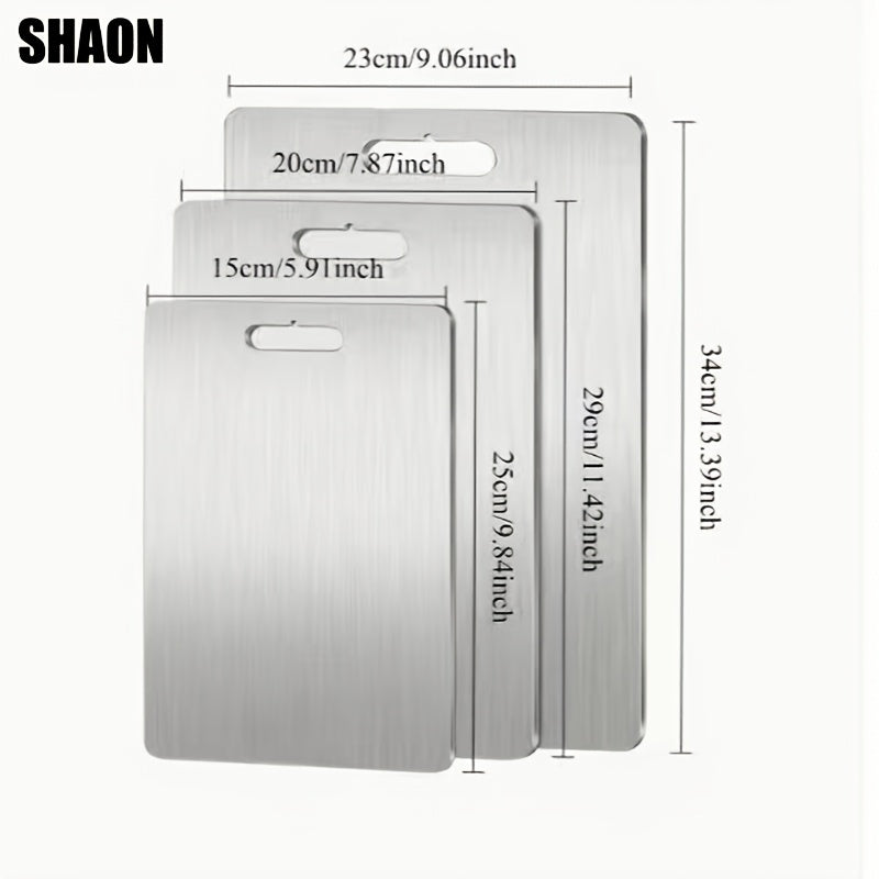 Conjunto de 3 tablas de corte de acero inoxidable SHAON - Tablas de picar para cocina - Platos de titanio de doble cara aptos para lavavajillas para preparación de comidas en exteriores y camping en casa