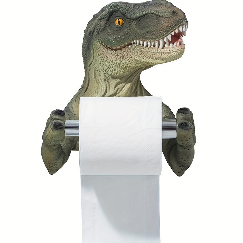 Porta rollos de papel con diseño de dinosaurio divertido - Dispensador adhesivo para baño y cocina, sin necesidad de taladrar, organizador decorativo de resina duradera, decoración de baño con dinosaurios, diseño juguetón, fácil instalación, adhesivo