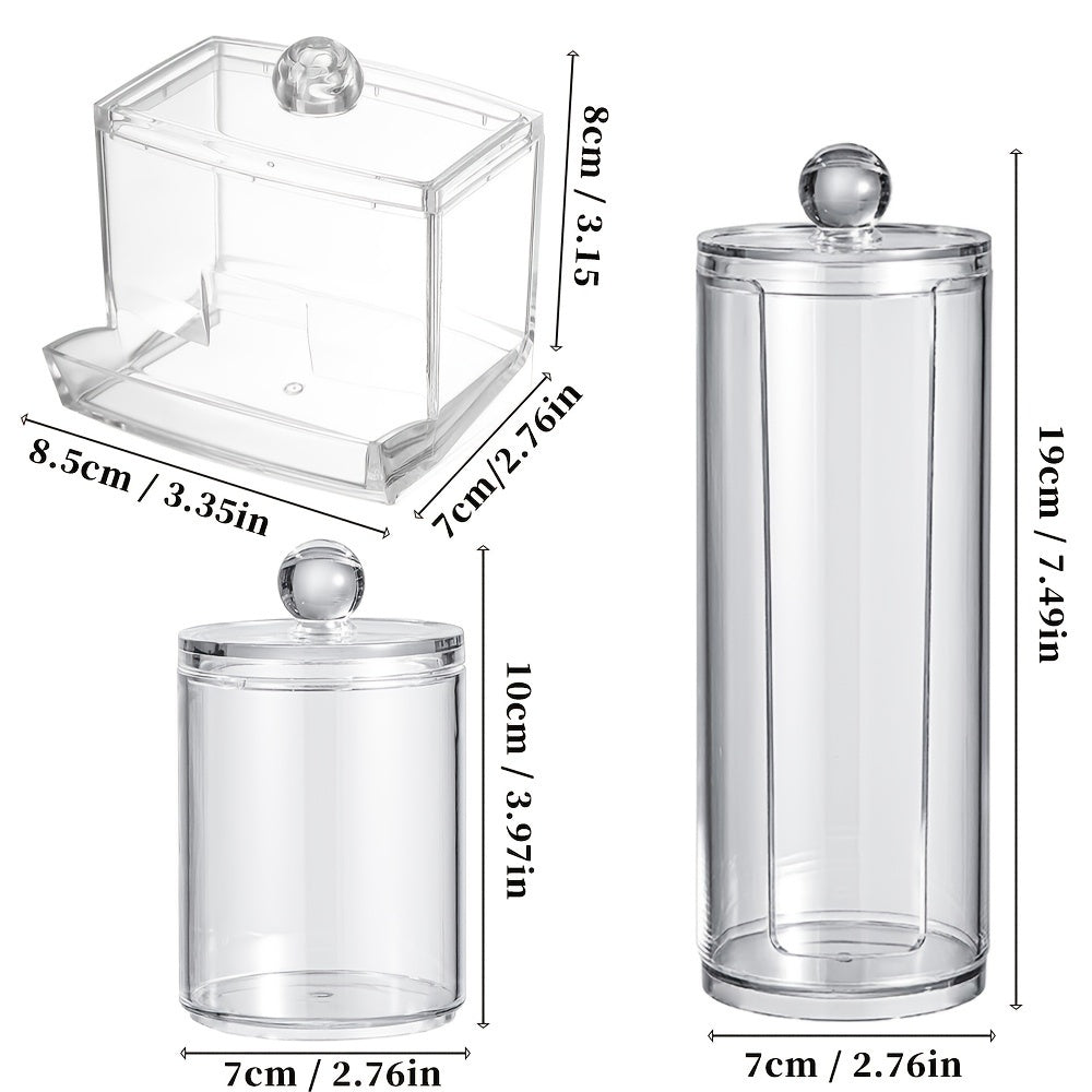Juego de 3 cajas de plástico transparentes para hisopos, con estante extraíble y diseño elegante, ideales para discos desmaquillantes, hilo dental y palillos de dientes - Perfecto para regalos de cumpleaños o festividades