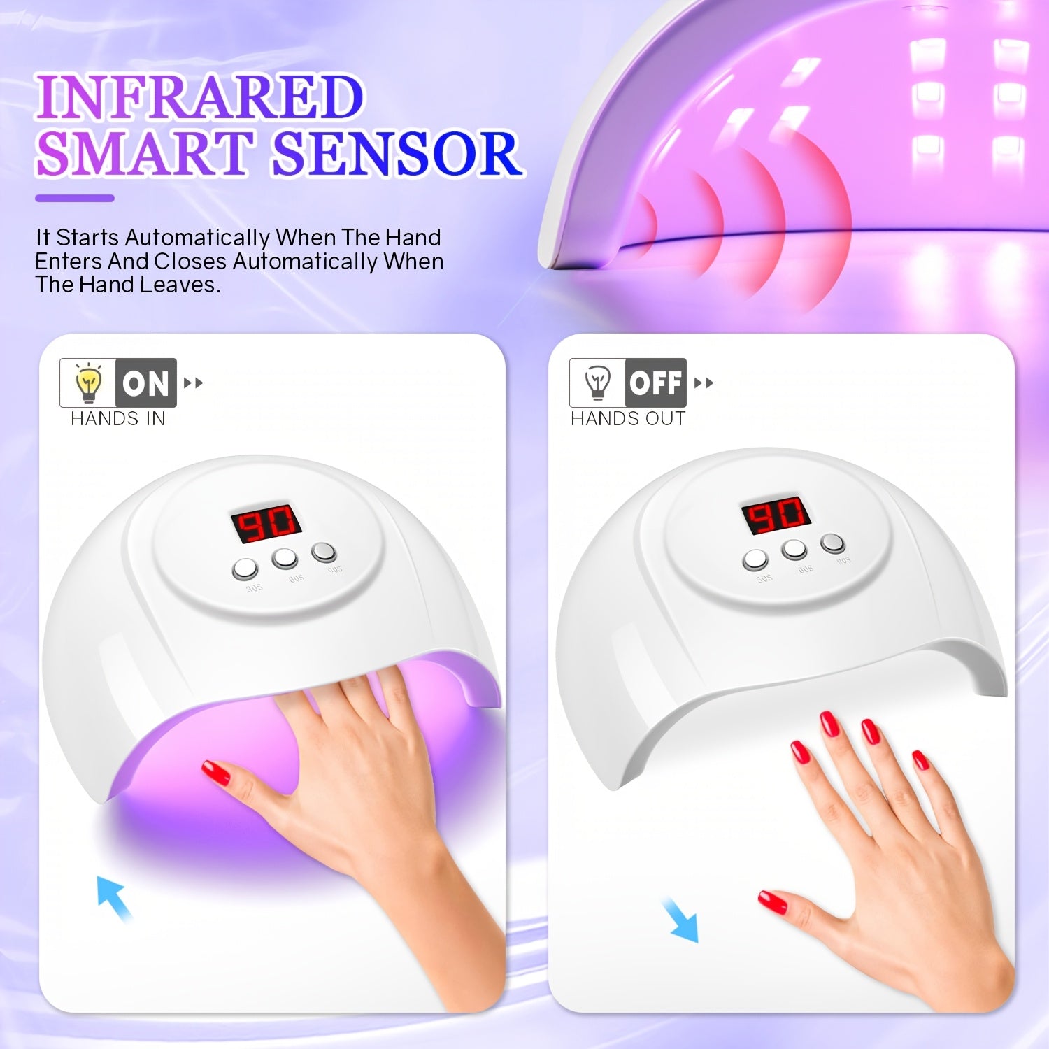 Lámpara de secado de esmalte de uñas LED de 24 luces con sensor de movimiento, secador de esmalte de gel y herramientas de manicura alimentado por USB, para uso en hogar y salón, pantalla LCD, sin formaldehído, accesorios de tecnología de uñas, esenciale