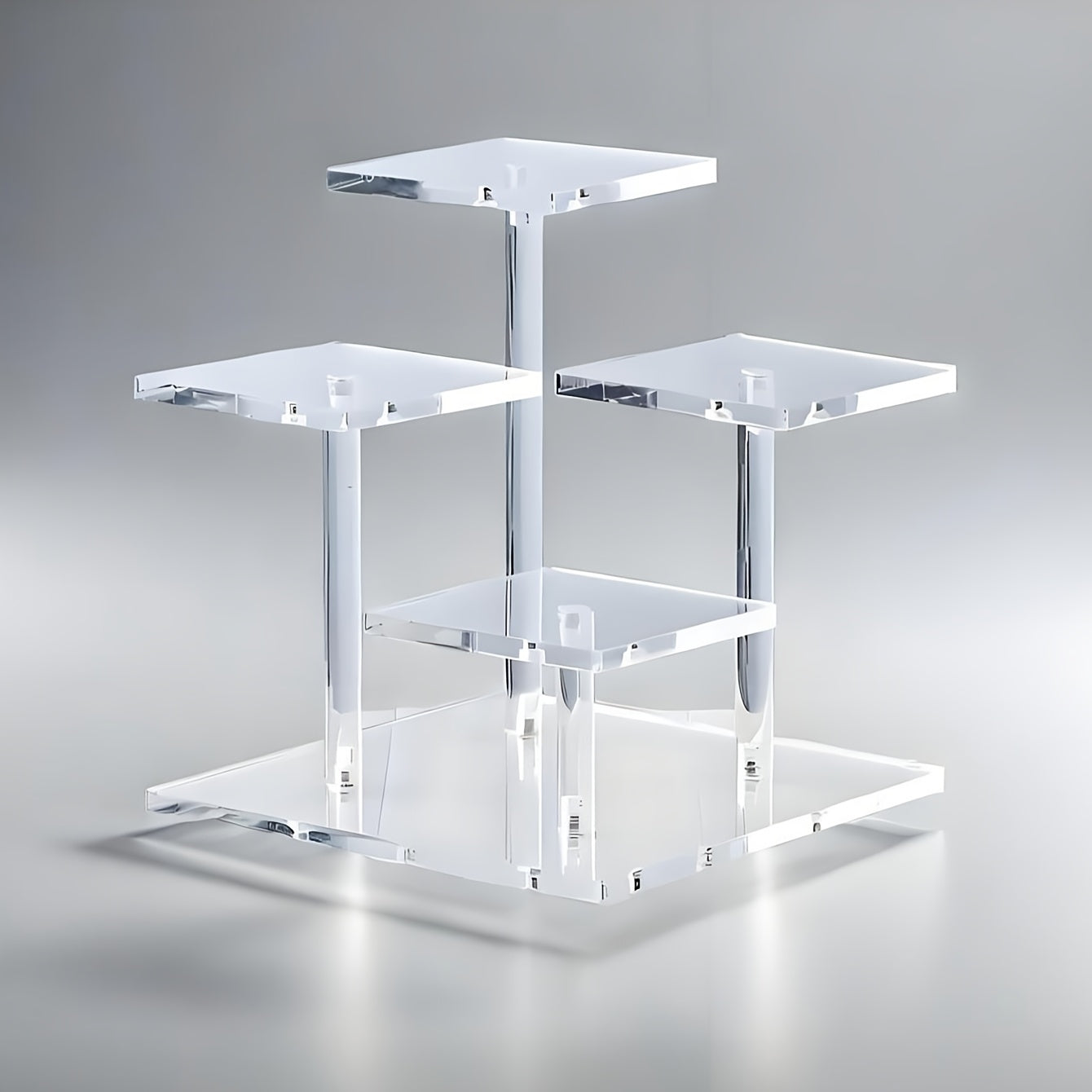 1 Soporte de exhibición moderno y transparente de acrílico - 4 estantes cuadrados desmontables para especias, figuritas, perfumes y joyas, adecuado para almacenamiento de escritorio en dormitorio y sala de estar.