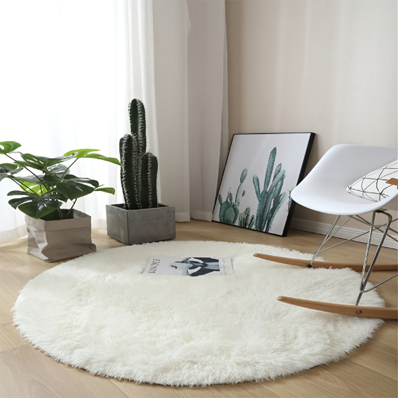 Alfombra redonda suave y esponjosa, antideslizante, lavable, de fibra de poliéster, diseño geométrico, tejida a máquina para sala, dormitorio, cuarto de juegos, residencia estudiantil, sofá, decoración para habitación de adolescentes, 450 g/m², 4.5 cm de