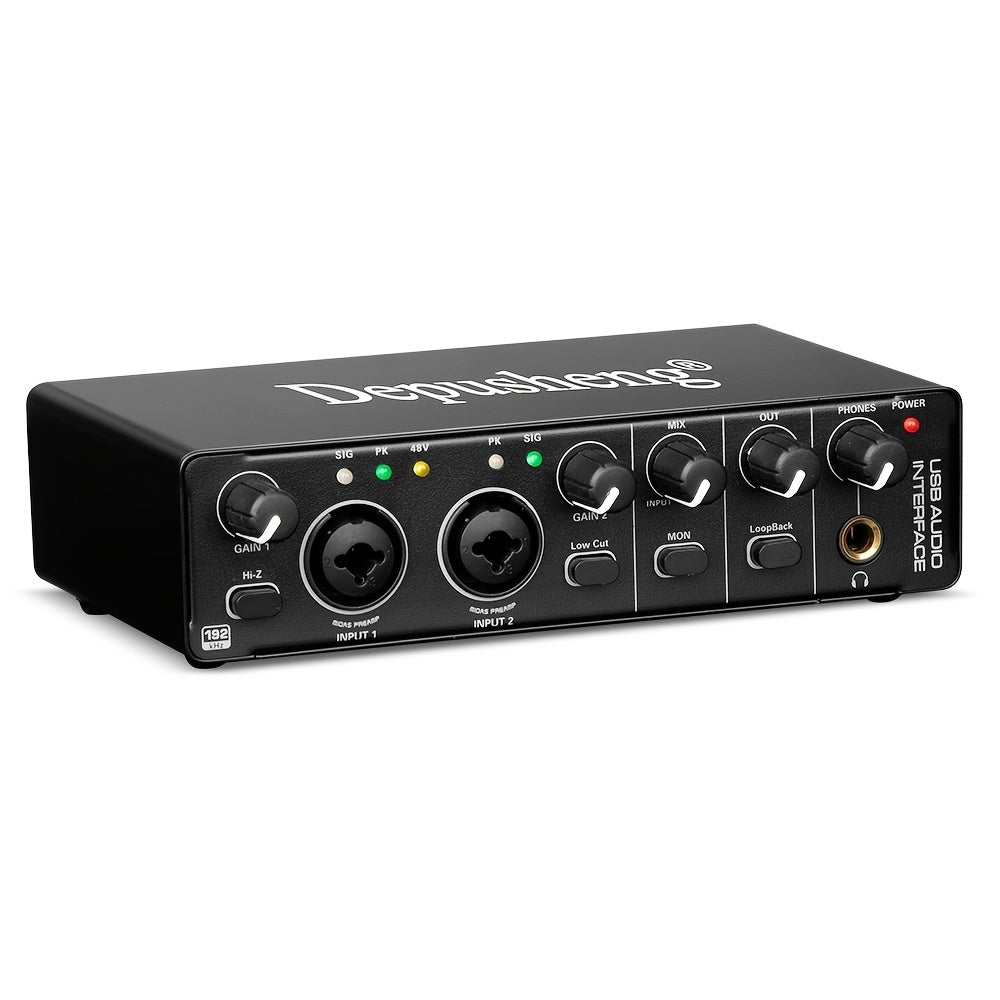 DEPUSHENG MD22 Interfaz de audio USB, 24 bits 192kHz, XLR con alimentación fantasma de 48V, baja latencia para grabación de música, transmisión, podcasting, compatible con PC/Win/Mac