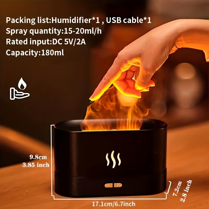 Humidificador portátil de llama con alimentación USB y cambio de color LED, difusor de aceite esencial aromático para oficina y hogar, crea una atmósfera cálida y acogedora, purifica el aire, alto nivel de humedad, material ABS, ideal para la escuela/hog
