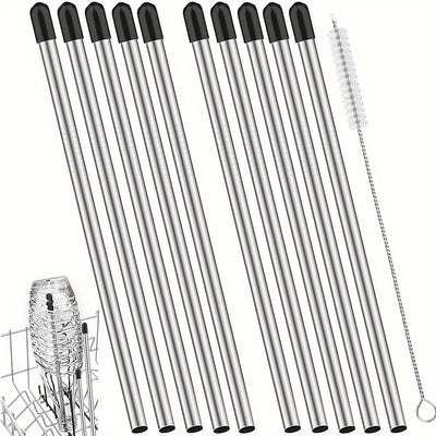 10pcs 8.54 Pulgadas Lavavajillas Estante De Drenaje, Cubiertos De Vidrio De Acero Inoxidable De Drenaje Reemplazos + 1pc 7.87 Pulgadas Cepillo De Detalle, Adecuado Para El Conjunto De Cesta De Lavavajillas Ordinario