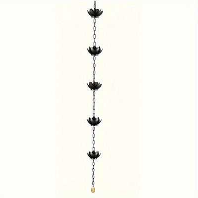 1pc Cadena de Lluvia en Forma de Loto - Desagüe Exterior de Hierro Duradero con Diseño Floral Decorativo, Flujo Eficiente del Agua y Protector de Canalones Sin Salpicaduras para Decoración de Jardín