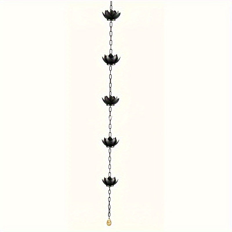 1pc Cadena de Lluvia en Forma de Loto - Desagüe Exterior de Hierro Duradero con Diseño Floral Decorativo, Flujo Eficiente del Agua y Protector de Canalones Sin Salpicaduras para Decoración de Jardín