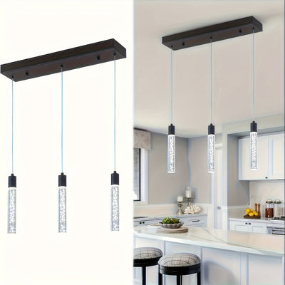 Lámpara colgante LED industrial moderna con tubos de vidrio esmerilado, marco de metal negro, instalación empotrada para cocina, comedor, pasillo u oficina, luz para cocina