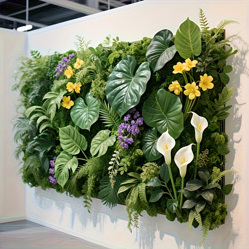 1 Panel de 40.64 cm a 60.96 cm Pantalla de Privacidad con Césped Artificial y Flores Vibrantes - Follaje Plástico Realista para Interior/Exterior, Decoración Baja Mantenimiento para Hogar, Oficina o Bodas, Diseño en Madera Natural Todo el Año, Paneles De