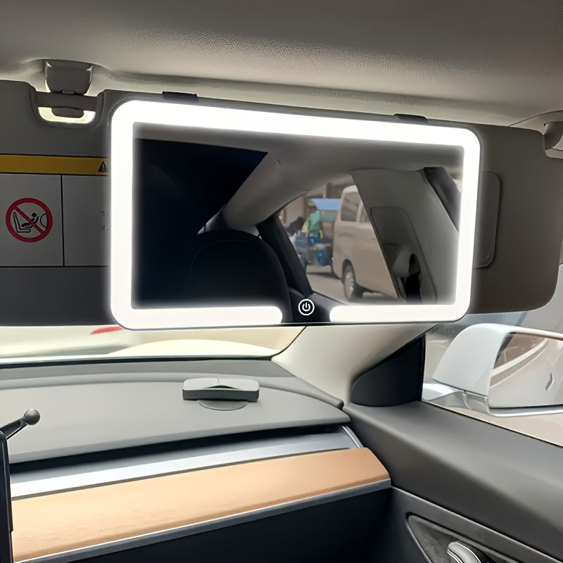 1 Espejo de maquillaje LED, adecuado para visor de sol de coche, espejo de maquillaje táctil recargable con brillo ajustable, tres modos de iluminación, tema costero, superficie pintada, marco de plástico, carga USB, batería de litio de 600 mAh, sin alco