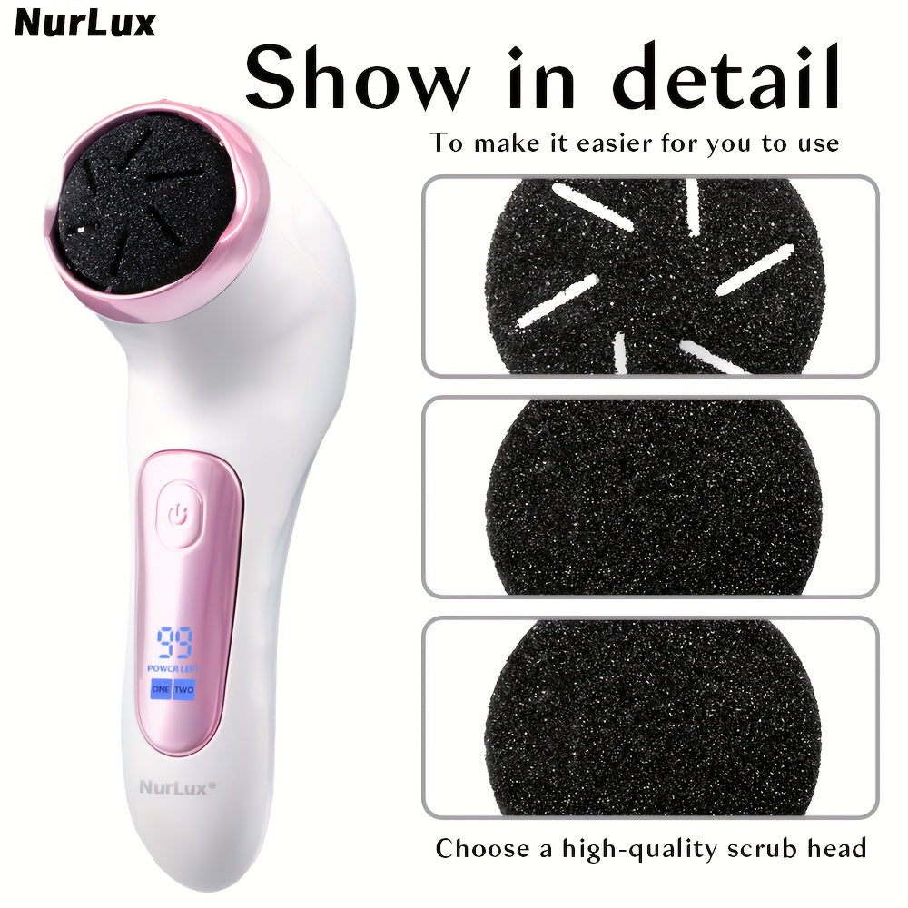 NURLUX WEEME, cortador eléctrico de pies, ajustable a 3 velocidades, con aspiración, pantalla LCD, recargable por USB, portátil para uso en casa y viajes, herramienta de cuidado de pies, diseño elegante, plástico duradero.