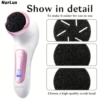 NURLUX WEEME, cortador eléctrico de pies, ajustable a 3 velocidades, con aspiración, pantalla LCD, recargable por USB, portátil para uso en casa y viajes, herramienta de cuidado de pies, diseño elegante, plástico duradero.