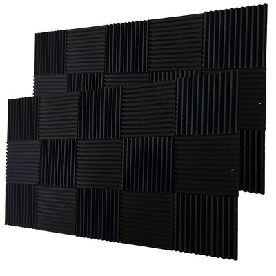 52 piezas de paneles de espuma acústica negra SMOLL, 12"x12"x1" cuña, insonorización para estudio, piano, sala de música, KTV, reducción de eco, absorción de ondas sonoras de frecuencia media-alta, cinta adhesiva nano incluida.