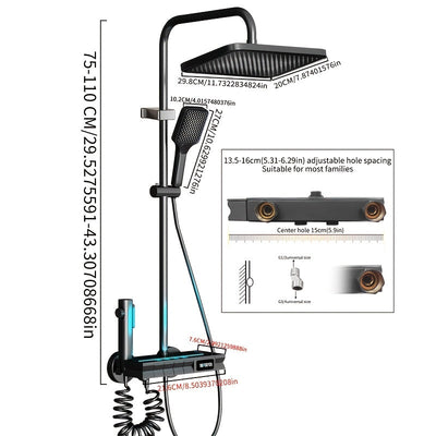 1 juego de sistema de ducha de lluvia termostático de cobre completo con pantalla digital LED inteligente, con luces de ambiente para el baño del hogar, ducha de lluvia de baño y ducha de mano, accesorios de baño