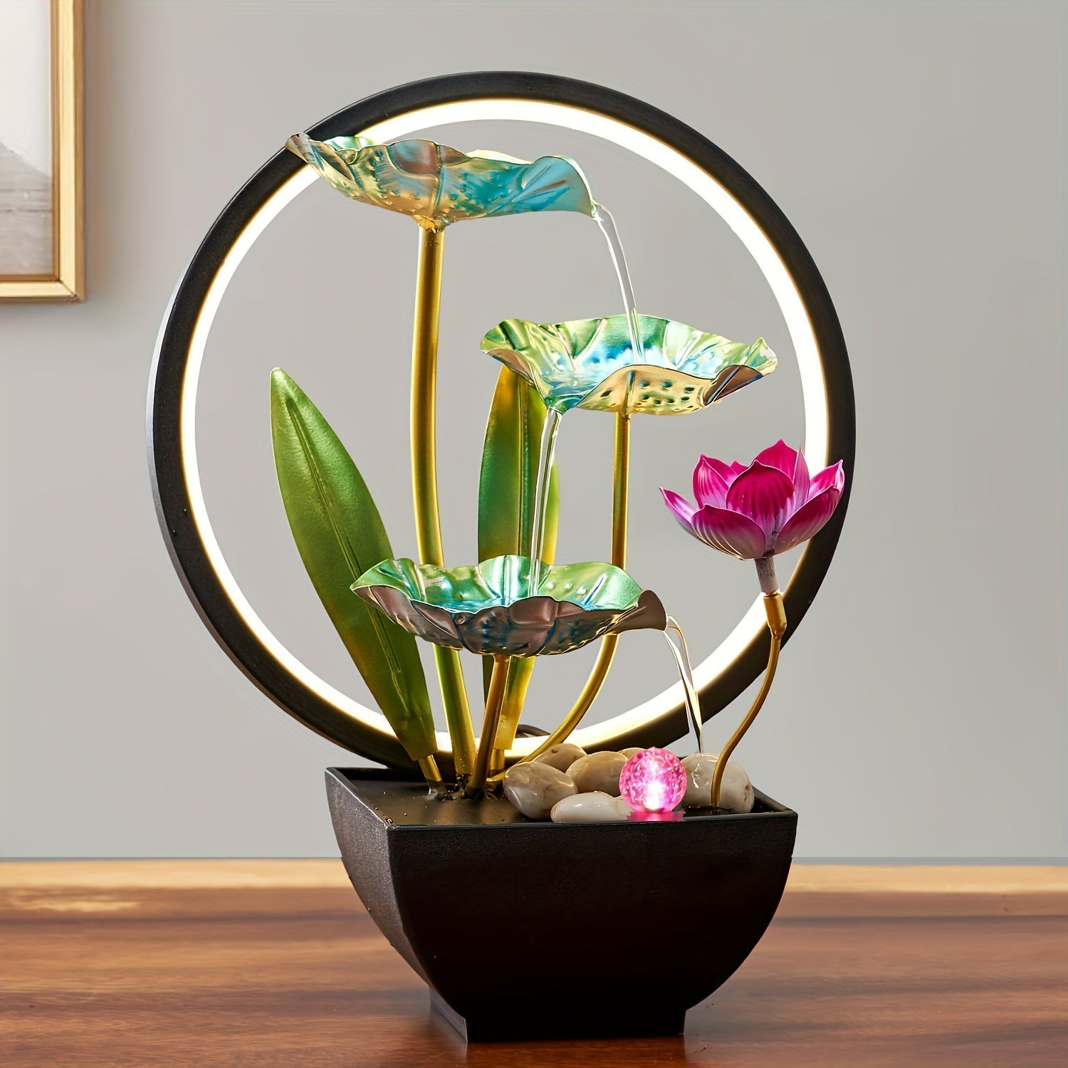 Fuente de escritorio decorativa con alimentación USB metálica, fuente de agua de inspiración zen con sonido relajante, fuente de interior para decoración del hogar.