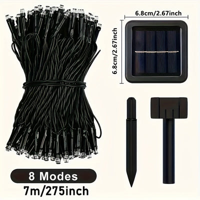 2 piezas de luces de cuerda solares, luces de tiras LED, 7/12 metros de luces de camping al aire libre, luces de jardín, luces de atmósfera de vacaciones, 8 modos de iluminación, IP65 impermeable, adecuadas para la decoración de jardines, iluminación de